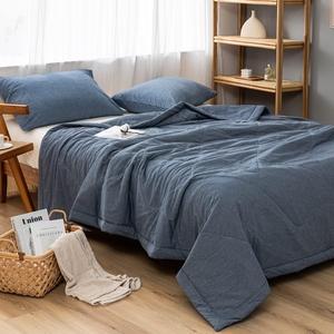 NTCOCO Summer Lightweight Comforter Set,Thin Quilt,100% Washed Cotton,Machine Washable,Soft Comfy Breathable Can Sleep Naked(King,Navy Blue