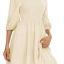 R.Vivimos Women's Summer Cotton Lantern Sleeves Ruffled Off Shoulder A-Line Midi Dresses (Beige) L