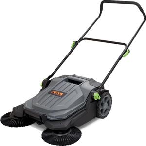 VEVOR Walk-Behind Hand Push Floor Sweeper, 25.6" Sweeping Width Floor Sweeper Manual Non-Electric, 5-Gallon Waste Container, Angle & Height Adjustable Folding Handle for Walkway, Yard, Garage, Patio