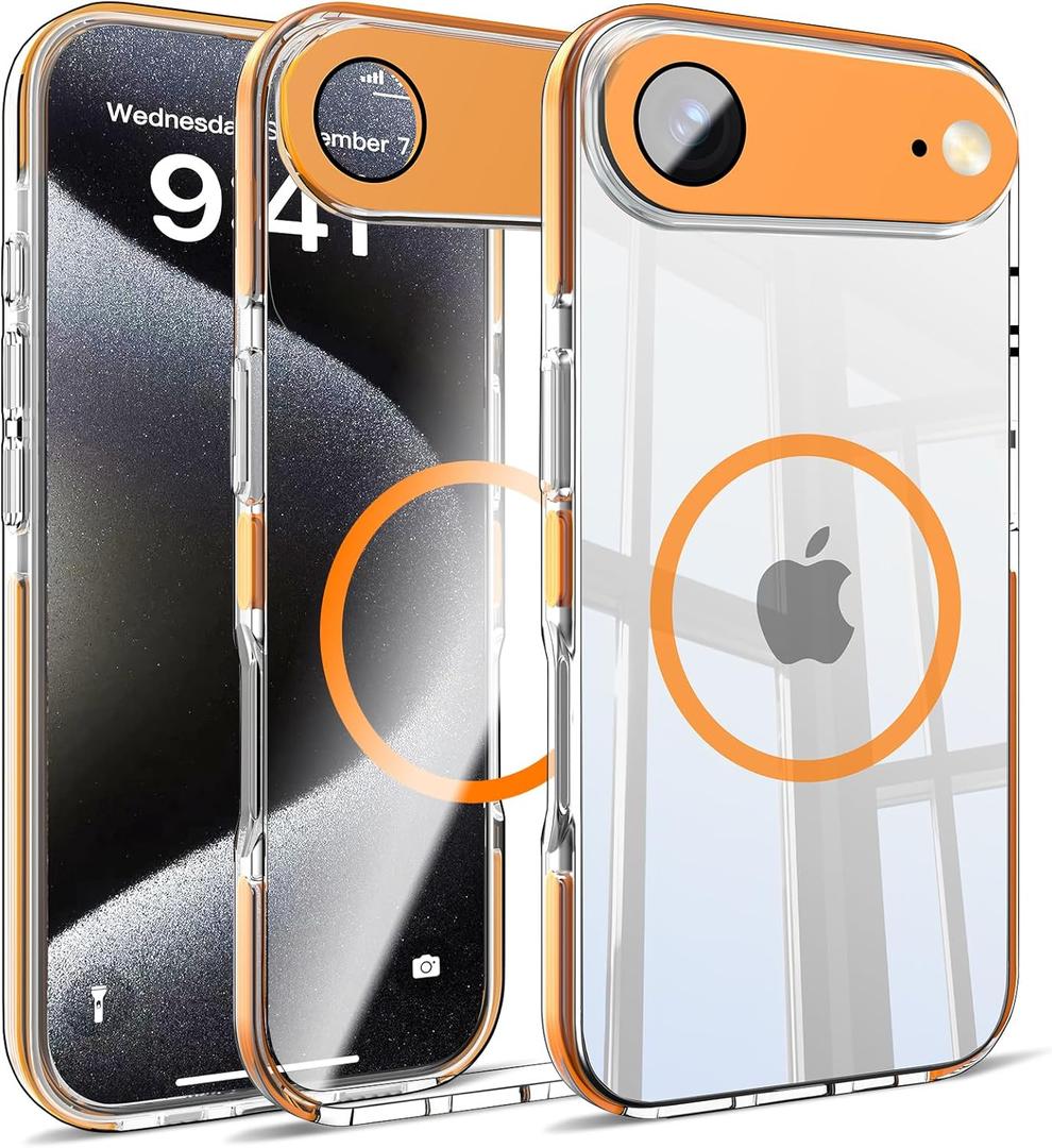 Misscase for iPhone 17 Air Magnetic Case,[Military Drop Protection] Clear Hard Plastics Cover, Camera Lens Protector,Compatible with MagSafe,Anti Yellowing Full Protection Cases-Orange