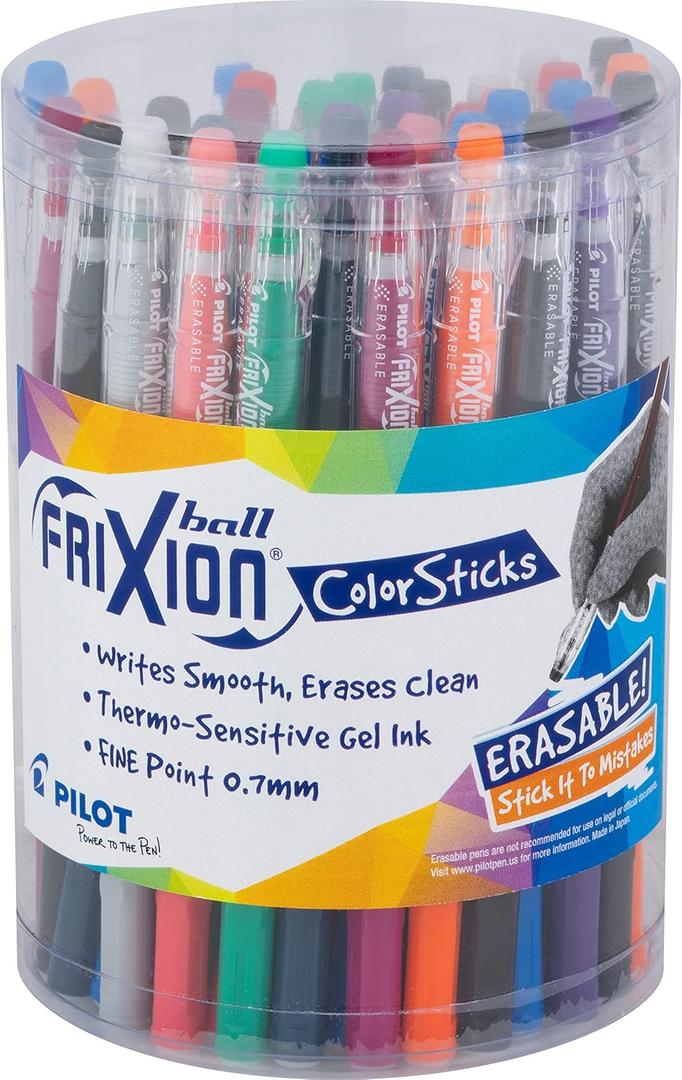 Pilot FriXion ColorSticks Erasable Gel Ink Pens, Fine Point 0.7 mm, Assorted Colors, Pack of 36, Erasable Pens - Ideal for School, Journaling, & Office Writing
