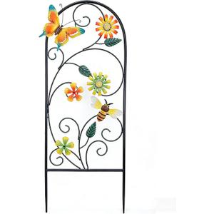 WENTTUO Decor for Outside 33 Inch Decorative Garden Stakes with Flowers Dragonflies Metal Yard Decorations for Outdoor Patio Lawn Backyard