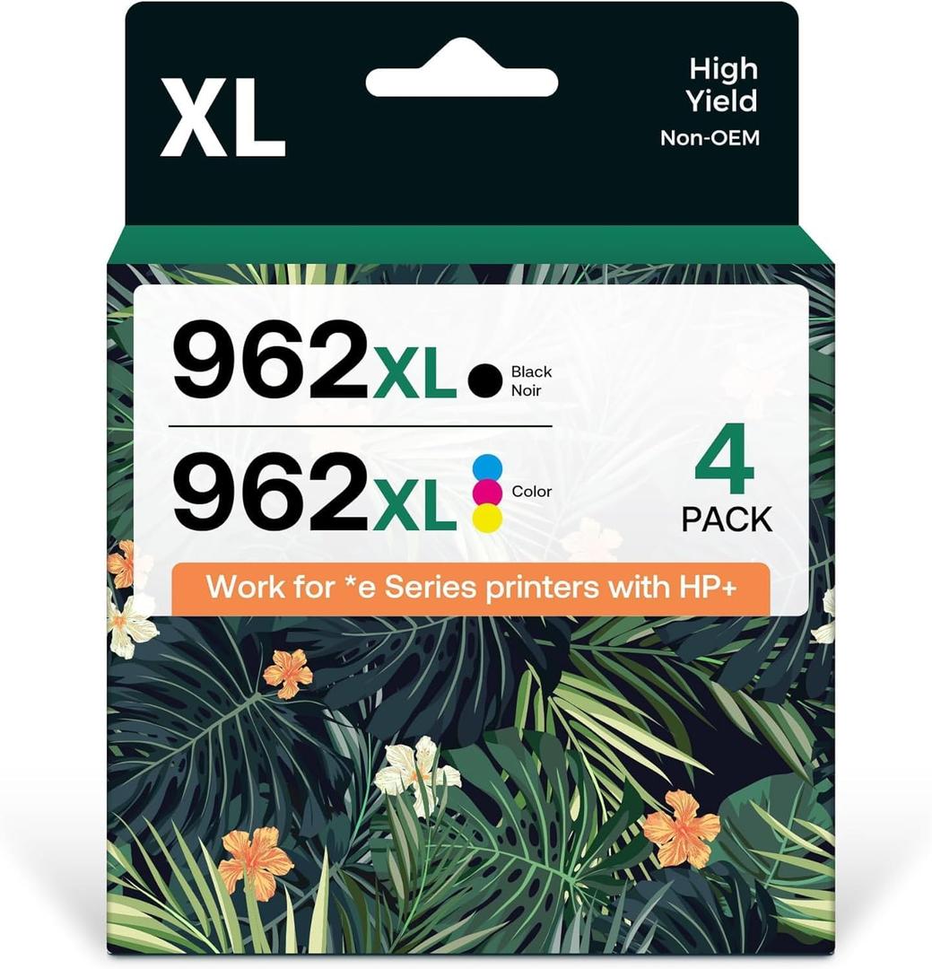 962XL Ink Cartridges Replacement for HP 962 Ink Compatible with HP OfficeJet Pro 9015 9020 9012 9010 9018 9025 9019 Printers for Home and Office(4 Pack)