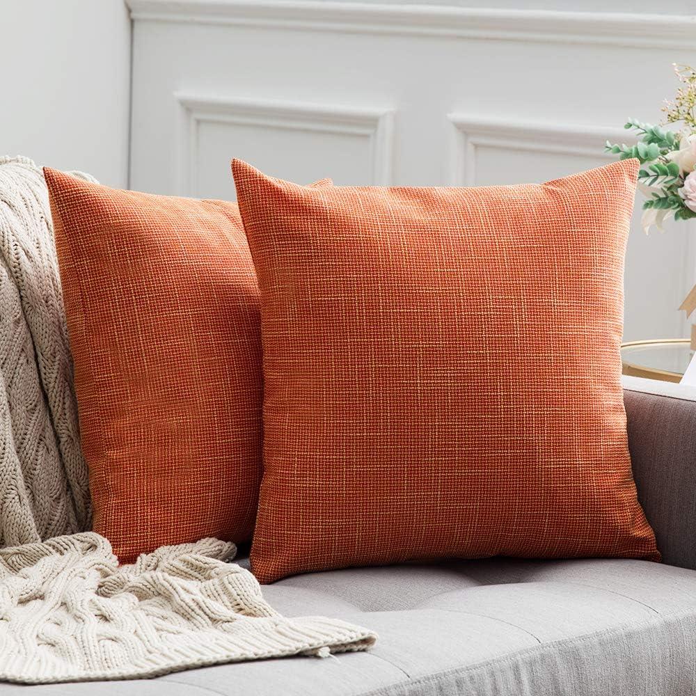 MIULEE Cross Shape Faux Linen Square Throw Pillow Case Cushion Cover Home for Sofa Chair Couch/Bedroom Decorative Pillowcase 20x20 Inch Set of 2 Orange