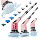 Leebein Electric Spin Scrubber, Cordless Powerful Scrub Brush for Cleaning Bathroom, Kitchen, Shower Tub and Floor Tile with Adjustable Extension Long Handle and 8 Replaceable Brush Heads(Rose)
