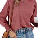 2 x Dokotoo Womens Tops Long Sleeve Tops Shirts 2025 Spring Trendy Business Work Loose Basic T-Shirts (Medium, Red Dahlia)