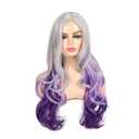 Long Curly Wavy Silver Grey to Purple Wig Side Part Natural Looking Synthetic Cosplay Wig for Women