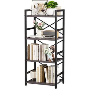 Homeiju Grey Bookshelf, 4 Tier Small Bookcase for CD/Movie/Book, Book Shelf Organization and Storage for Bedroom, Kid's Room, and Home Furniture (Grey)
