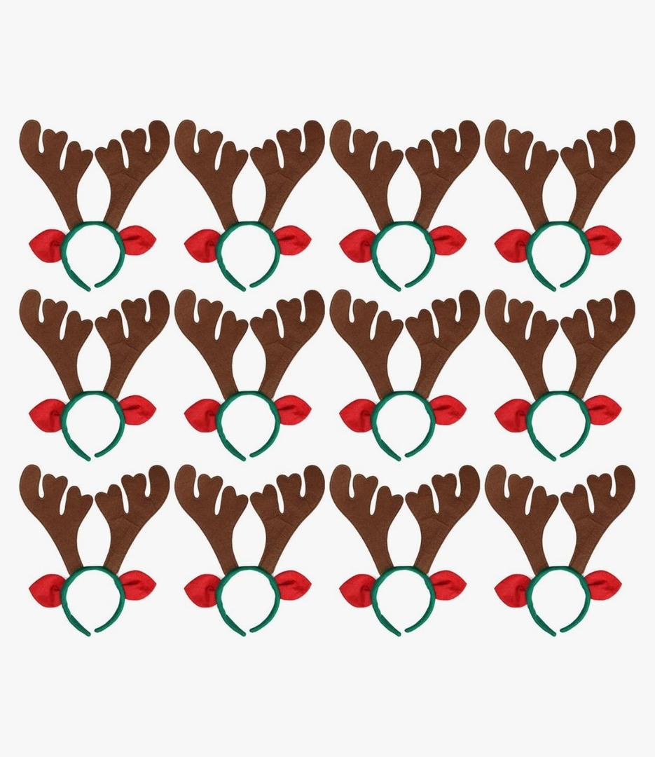 Max Fun 12Pcs Christmas Reindeer Antlers Headband Deer Antler Headbands for Christmas Holiday Photo Booth Props Kid's Party Favors