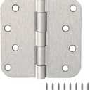 Design House Door Hinges for Interior Doors 6-Pack 4-inch x 4-inch  Rounded 5/8-inch Radius Steel Door Hinge  Satin Nickel  Fits Standard Doors  Design House 189704