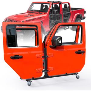 Door Storage Hanger Brackets Holder Sliding Rack Bracket Compatible with 1987-2025 Gladiator JT & Wrangler JK JKU JL JLU TJ YJ Removable Stand Cart for 2/4 Door (Black)