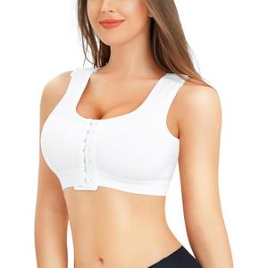 BRABIC Women Front Closure Post Surgery Compression Everyday Bras for Mastectomy Support with Adjustable Straps Wirefree (X-Small, White)