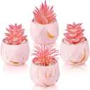 Der Rose 4 Packs Pink Fake Plants Small Succulents Plants Artificial for Pink Bathroom Vanity Decor Office Desk Accessories Wedding Gifts for Women