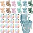 Lunmon 72 Pcs Beach Toys for Kids 24 Set Sand Buckets Shovels Bulk Pastel Beach Balls Inflatable Sand Toys for Girls Boys Toddlers Games Birthday Summer Pool Party Favor (Morandi, Vivid)