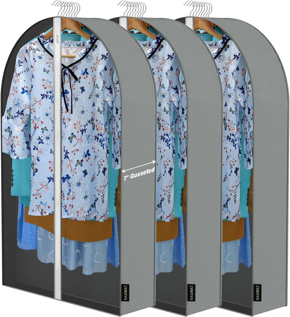 40'' Garment Bags - Pack of 3 Clear Hanging Clothes Storage Bags with Front Zipper and Transparent PEVA Material