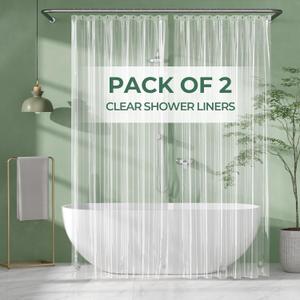 AmazerBath Shower Curtain Liner 2 Pack, 72 x 96 Inches Extra Long PEVA Plastic Shower Liner with 3 Weighted Stones and 12 Rustproof Metal Grommet, Lightweight Waterproof Shower Curtain - Clear