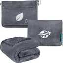 PAVILIA Travel Blanket and Pillow, Arms Opening Airplane Blankets for Adults, Compact Plane Blanket with Arm Hole 2-in-1 Bag for Flight Car Camping Fit in Luggage Backpack Traveler Gift, Dark Gray (65 x 40 inches)