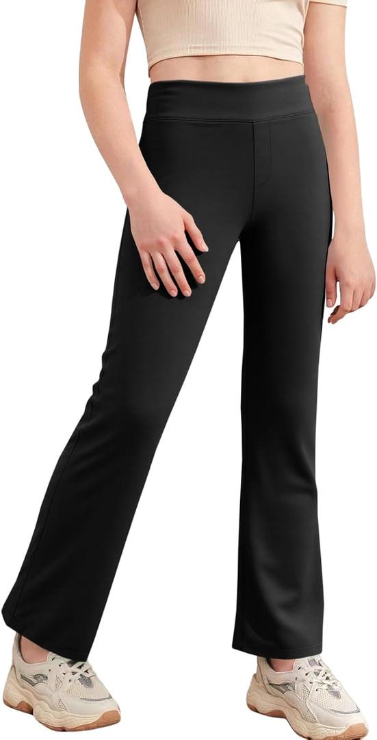 Haloumoning Girls Flare Leggings Kids Casual High Waisted Stretchy Wide Leg Pants Bell Bottoms 5-14 Years, 130
