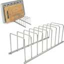 Spectrum Euro Cutting Board Holder Stand for Countertop or Inside Kitchen Cabinet Organization Satin Nickel, 8 Slot Cutting Board Drying Rack or Cabinet Plate Bakeware Storage Organizer