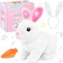 Realistic Bunny for Kids - Interactive Hopping Bunny Toy Set with Bunny Ears, Electric Lifelike Robot Rabbit that Move, Walking Barking and Wagging Tail Bunby Stuffed Animal with Sounds,White