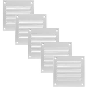 Vent Systems 4'' x 4'' Inch Pack of 5 White Air Vent Cover Metal Air Return Grill with Built in Pest Guard Screen HVAC Vent Cover for Home Improvement Vent Duct Cover 100x100 mm