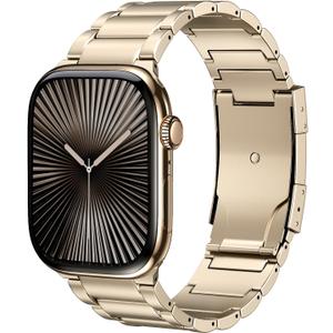 Titanium Band Replacement Compatible with Apple Watch Band Ultra 3 Ultra 2/Ultra 49mm,iWatch Series 11/10 46mm,9/8/7 45mm,SE3/SE2/SE/6/5/4 44mm,3/2/1 42mm, Titanium Watch Band, Champagne Gold