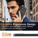 Compatible with iPhone 16E Leather Case, Built-in Invisible Stand Slim Logo View Protective Kickstand Cover (2025) 6.1 Inch (Black)