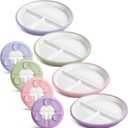 Domensi 4 Set 8 Inch Large Porcelain Kids Plates with Suction Divided Ceramic Toddler Plate with Anti-slip Silicone Sleeve Detachable Design Microwave Dishwasher Safe for Children Baby(Vibrant Color)