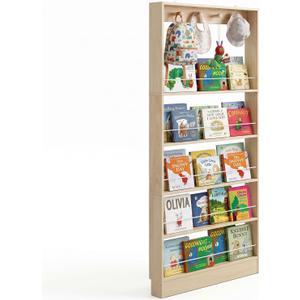 Behind The Door Bookshelf Kids,Wooden Behind Door Bookcase 5-Tier 31.5'', 31.5''Lx3.94''Dx71.85''H