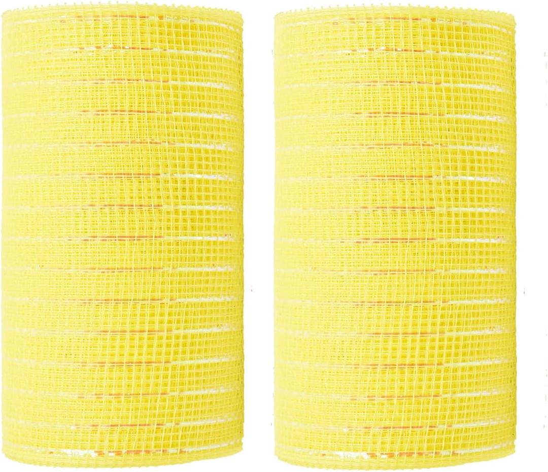 2 Rolls Yellow Mesh Ribbon for Wreath Crafts, 6 Inch x 30FT Per Roll Metallic Foil Deco Mesh Rolls Decorative Mesh Fabric for Spring Easter Wreath Garland Swag Basket Home Party Decor