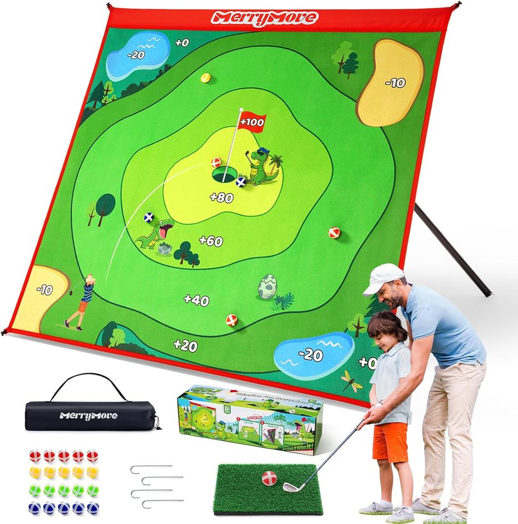 Golf Chipping Game Set : Portable 6-Angle Adjustable Practice Mat Set with 20 Sticky Balls for Indoor Outdoor Family Fun (Golf Club Not Included) (Green)
