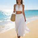 Scarlet Darkness Maxi Skirts for Women High Waist Renaissance Skirt Long Skirt with Pockets (White, M)