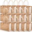 Reginary 16 Pcs Jute Tote Gift Bags Natural Burlap Grocery Shopping Bag Beach Tote with Handle for Bridesmaid Wedding Travel (Beige Trim)