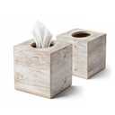 White Barnwood Tissue Box Cover: 2 Pack Tissue Box Holder Includes Slide-Out Bottom Panel, Stylish Tissue Box Cover Square Perfect for Farmhouse Bathroom Decor