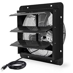 VENTISOL 14 Inch Shutter Exhaust Fan Wall Mounted, Aluminum Blades, with 1.65 Meters Power Cord Kit, Max.1950CFM, Ventilation Fan for Garage,Greenhouse,Attic,Shed,Shop-Black