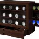 AUTOARK Wooden Watch Sunglass Display Case,12 Watch Box with Jewelry Drawer,Watch Eyeglass Holder with Window,Vertical Storage,Gift Idea,Walnut,AW-185