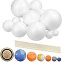 24PCS Solar System Model Foam Ball Project Kit, Planet Model Crafts Includes 14 Sized Polystyrene Spheres Balls, 9.5" Bamboo Sticks for School Science Projects