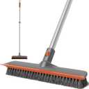 Eazer Floor Scrubber Brush, 2-in-1 Deck Scrubber Brush with Long Handle, Soft & Hard Bristle Brush for Cleaning Concrete, Squeegee Broom for Floor,Bathroom Garage,Kitchen,Wall,Tile and Swimming Pool