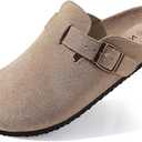 KIDMI Genuine Suede Clogs for Women Cork Footbed Sandals Leather Mules Potato Shoes with Arch Support, Size 38