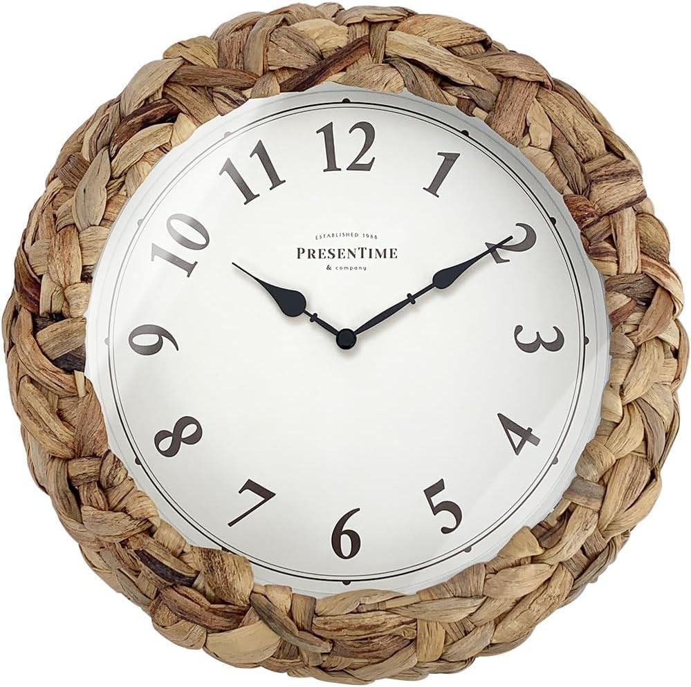 Presentime & Co Farmhouse Series, Rustic Woven Clock, 10.5 inch, Natural Woven Water Hyacinth/ Sea Grass. Wall Sculpture, Wall Art and Timepiece for Home Decoration/ Decoration/ Farmhouse Décor.