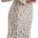 Women Vintage Mock Neck Floral Lace Long Sleeves Midi Dress with Back Zipper Elegant Flowy Bodycon Dresses (S)
