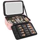 Relavel Makeup Bag with LED Mirror, 16.2 inches Large Professional Makeup Case for Makeup Artists, Travel Portable Cosmetic Organizer Storage Box, Vanity Case with 3 Colors Lighted Mirror, Pink