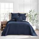 Levtex Home - Mills Waffle - Queen Quilted Bedspread Set - Navy Cotton Waffle - Bedspread Size (104 x 106in.), Sham Size (26 x 20in.)