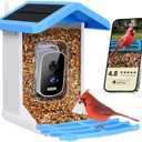 Brookstone Smart Bird Feeder with HD Camera, Solar Powered, AI Bird Identification, Live Stream via WiFi, Night Vision, Weatherproof, Outdoor Backyard Feeder