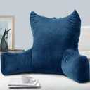 Neustern Reading Pillow for Sitting in Bed Adult, Back Pillow for Bed Shredded Memory Foam Chair Pillow with Arms and Pockets, Backrest and Support with Washable Cover for Watching TV/Gaming/Relaxing (Dark Blue)