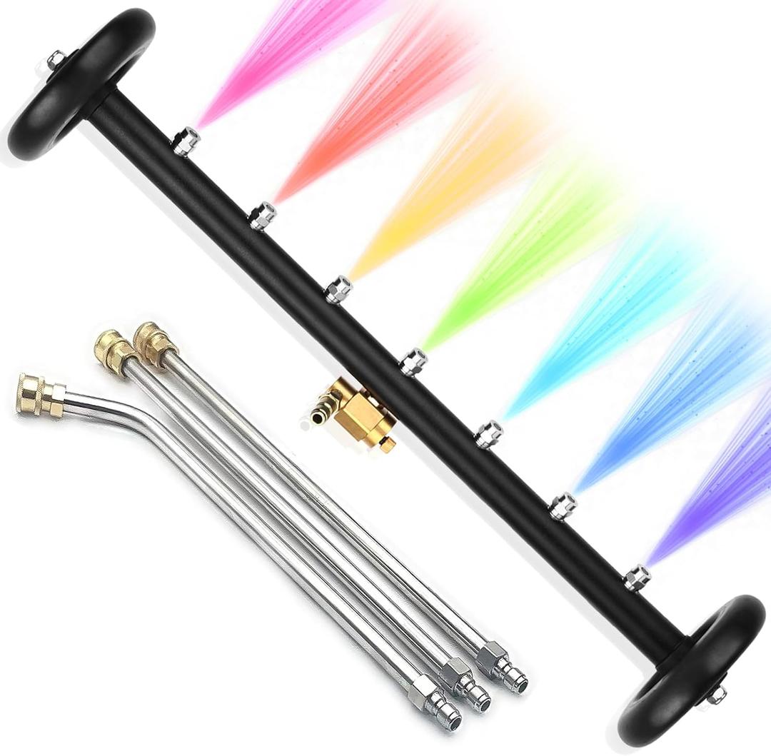 2-in-1 24" Dual-Function Undercarriage Pressure Washer Cleaner, Surface Cleaner for Power Pressure Washer Attachment Underbody Car Wash Water Broom with 3 Pieces Extension Wand, 4000 PSI