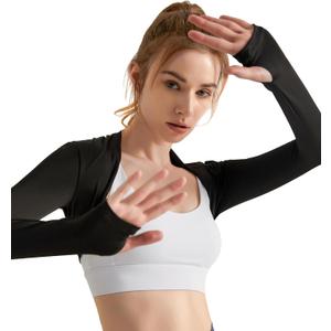 Luna & Sun Women Open Front Long Sleeve Bolero Shrug Yoga Workout Fitness Crop Top (Black, M)