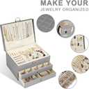 Jewelry Box for Women Girl Wife 3 Layers Large PU Leather Jewelry Organizer Storage Case with Two drawers Display for Earrings Bracelets Rings Watches (Grey)