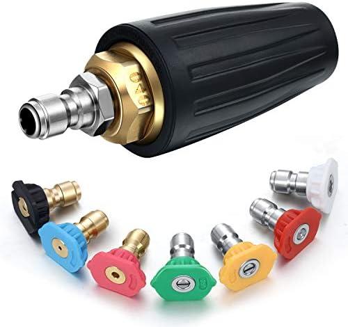 Mudder 4000 Psi Pressure Washer Rotating Turbo Nozzle 4.0 Gpm Quick Connector Turbo Nozzle with 7 Pieces Spray Tips Kit Multiple Degrees (0, 15, 25, 40, 65 Degrees, Rinse1, Soap2)(Black)