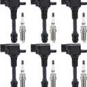 CarBole UF349 Ignition Coil Pack & Spark Plugs Compatible with 3.5L 2002-2008 Nissan Maxima Murano Infiniti G35 FX35, 4.0L 2005-2019 Nissan Frontier Xterra Pathfinder